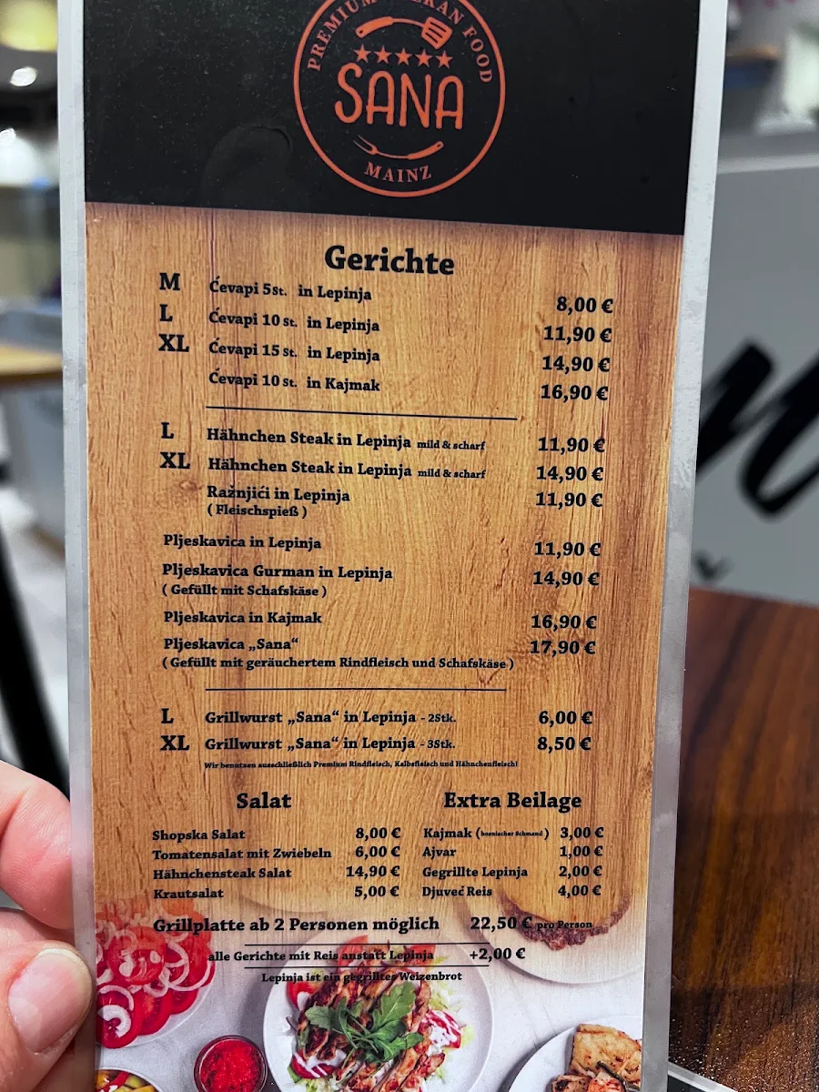 Speisekarte, Sana Ćevapčići & Co. Mainz