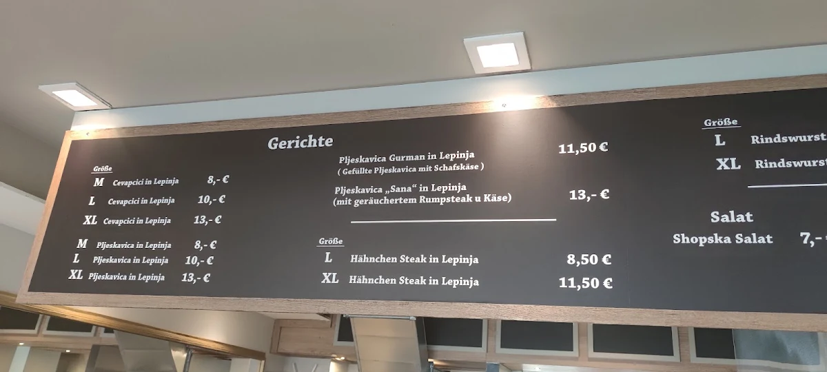 Speisekarte, Sana Ćevapčići & Co. Mainz