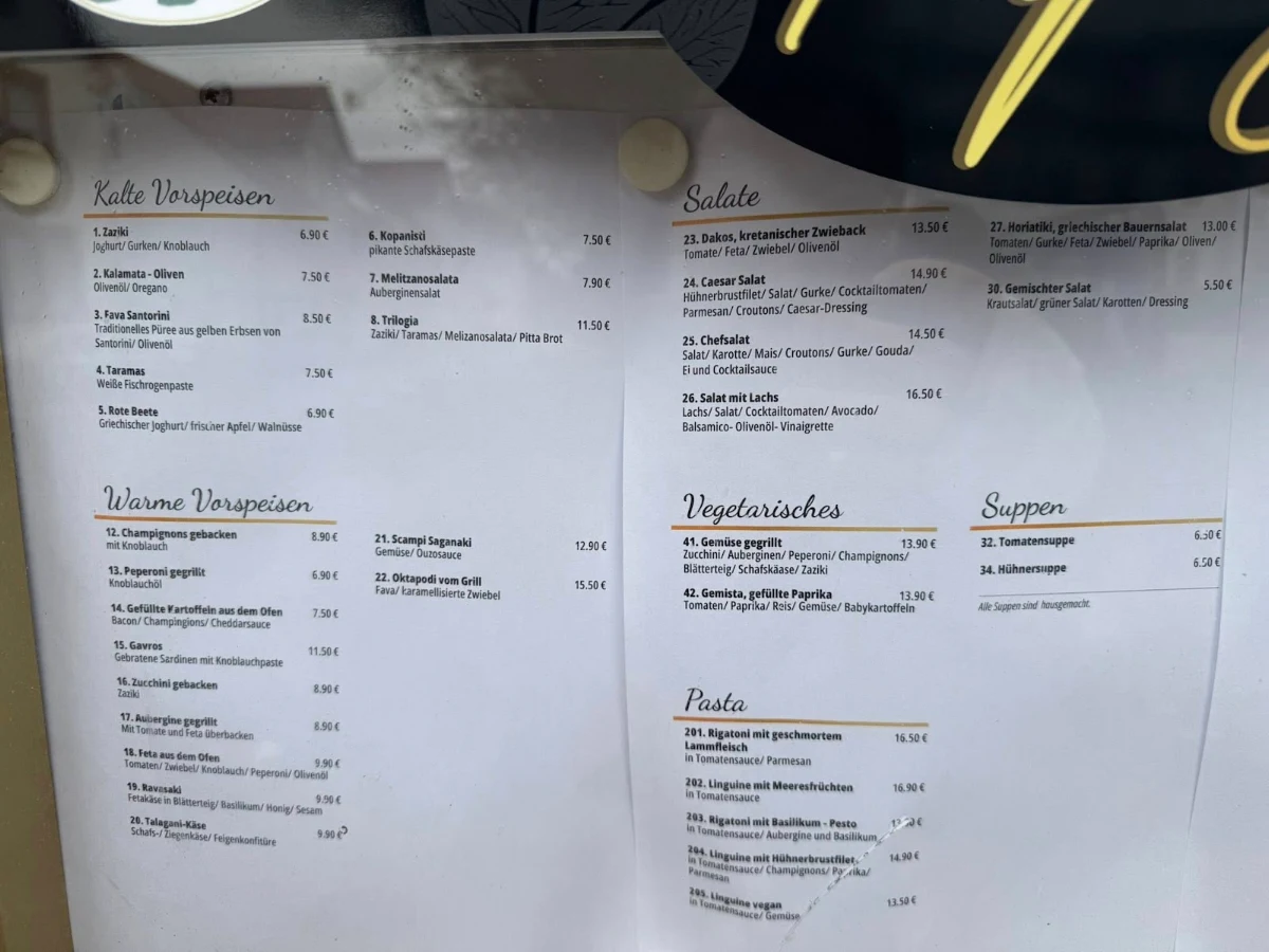 Speisekarte, Kipos Hemsbach mit Biergarten (Zehntscheuer)