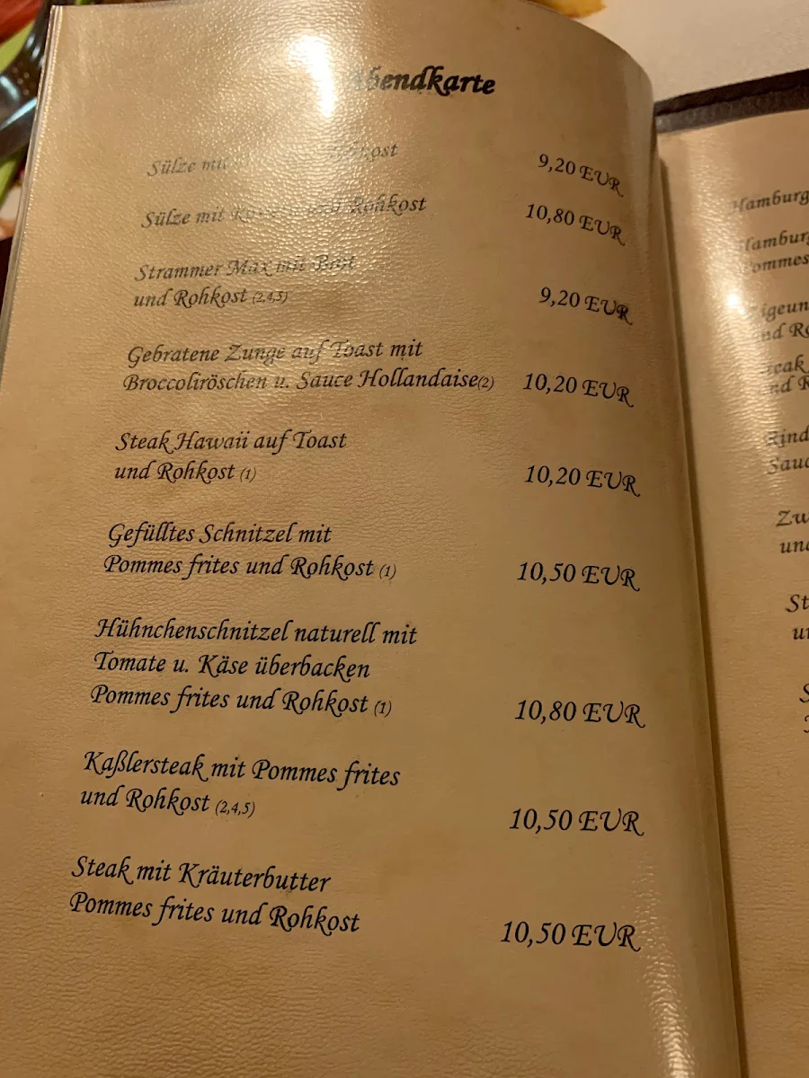 Speisekarte, Gaststätte Drei Linden (Käseschänke)