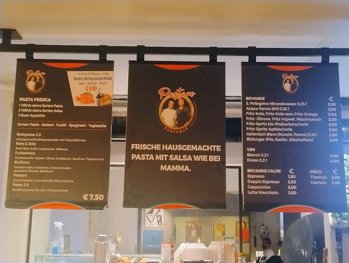 Speisekarte, Pastaro Pasta Bar