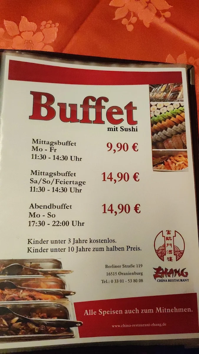 Speisekarte, China Restaurant Zhang