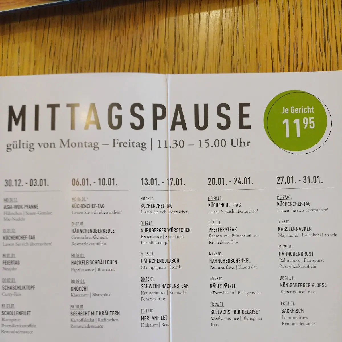 Speisekarte, GALERIA Restaurant