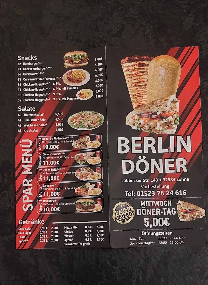 Speisekarte, Berlin Döner Löhne