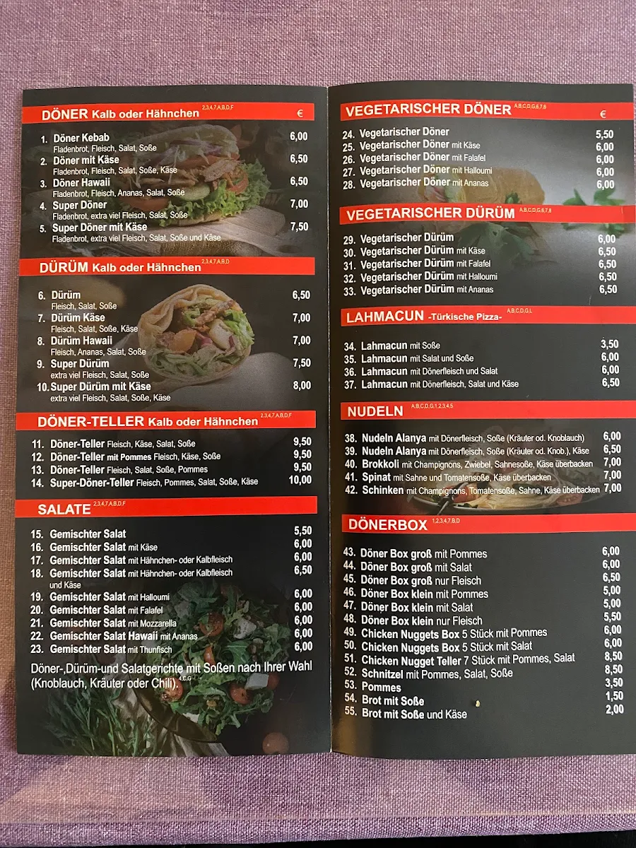 Speisekarte, Alanya Döner Simmel Center Bannewitz