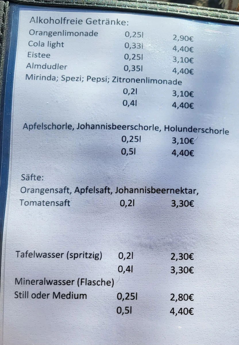 Speisekarte, Cafe Jägerstand