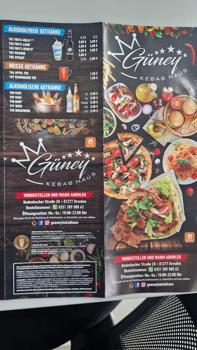 Speisekarte, Güney Kebab Haus