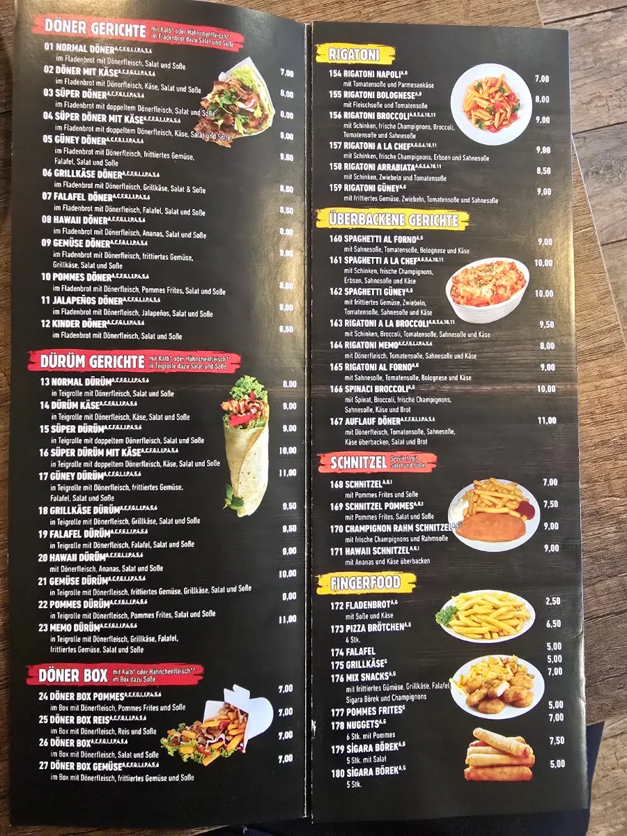Speisekarte, Güney Kebab Haus