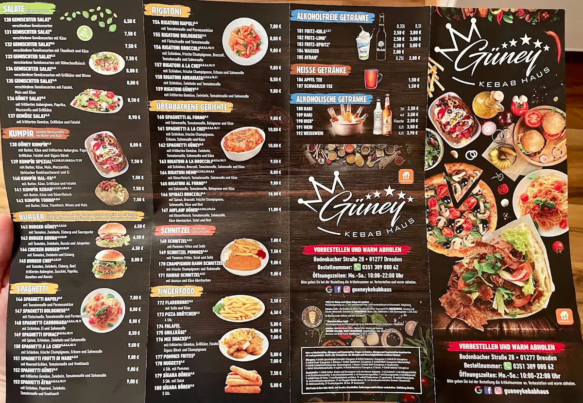 Speisekarte, Güney Kebab Haus