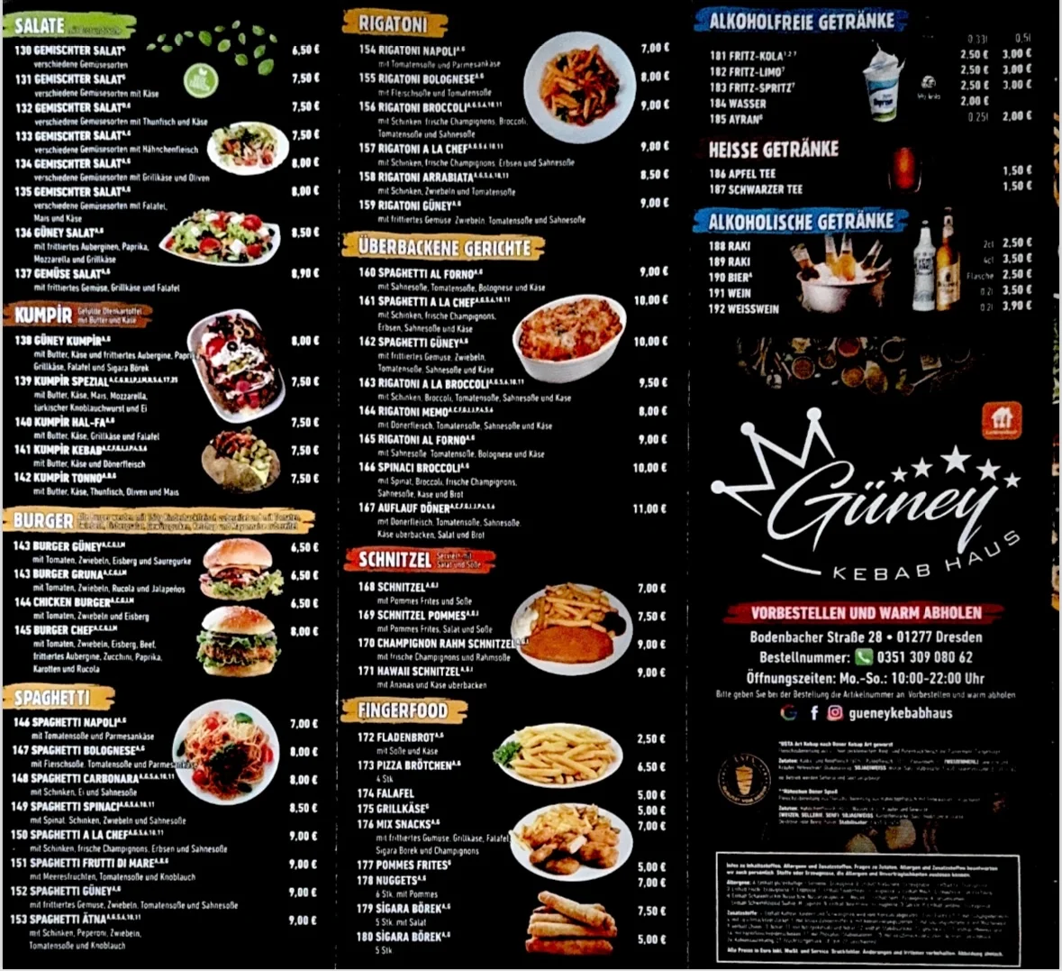 Speisekarte, Güney Kebab Haus