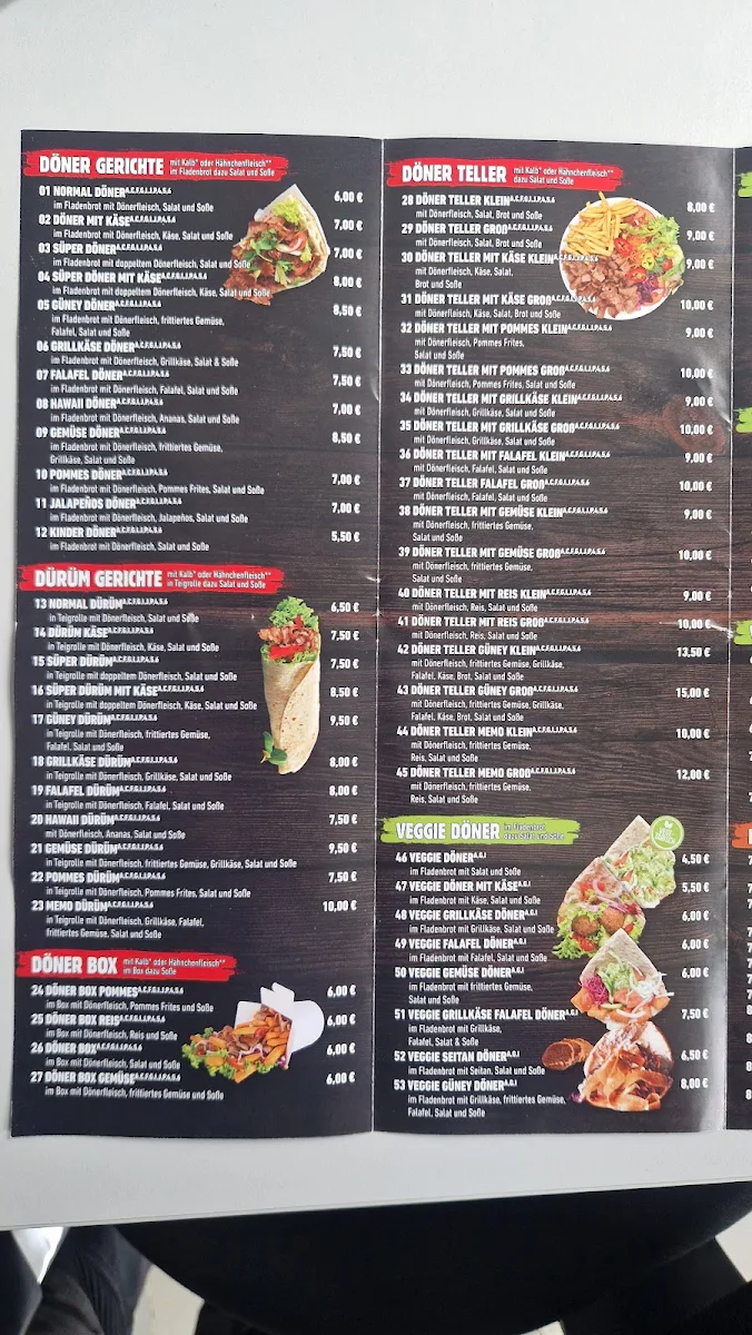 Speisekarte, Güney Kebab Haus