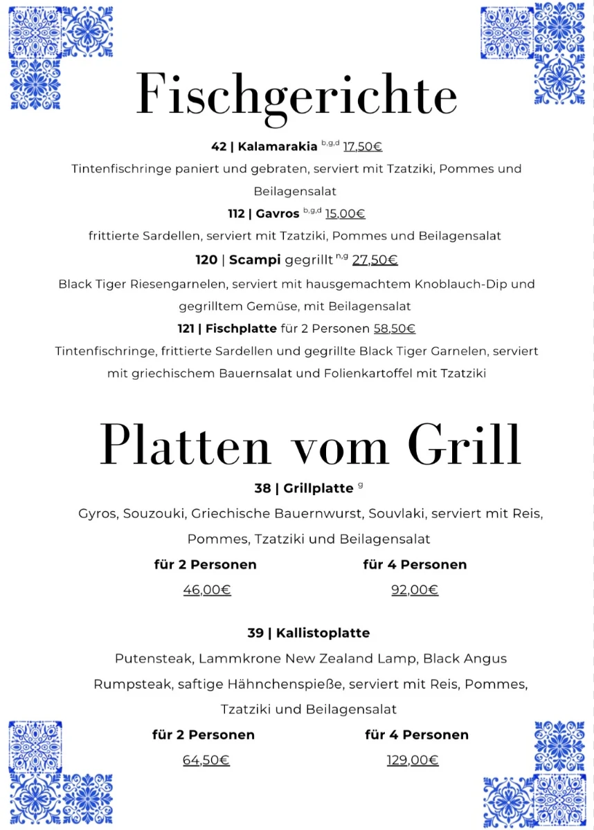 Speisekarte, Kallisto