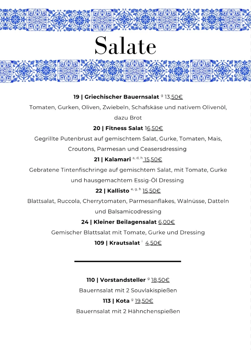 Speisekarte, Kallisto