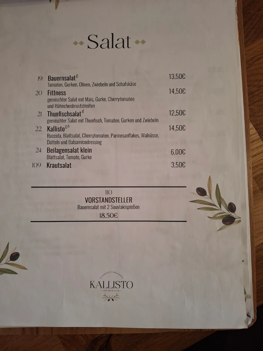 Speisekarte, Kallisto