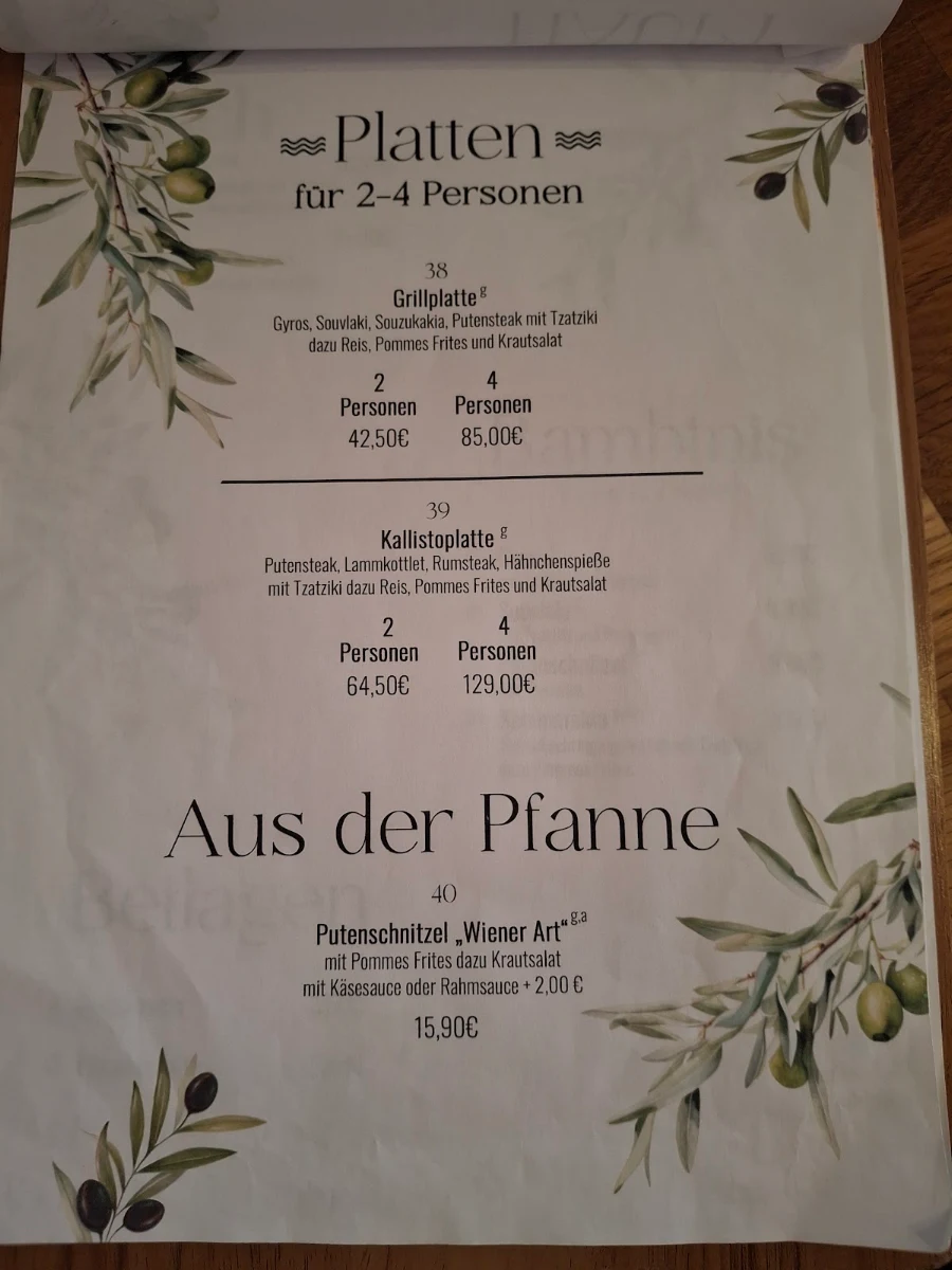 Speisekarte, Kallisto