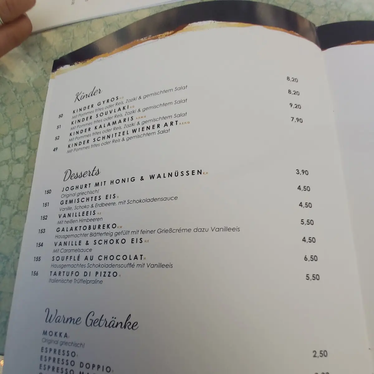 Speisekarte, Zum Posthorn