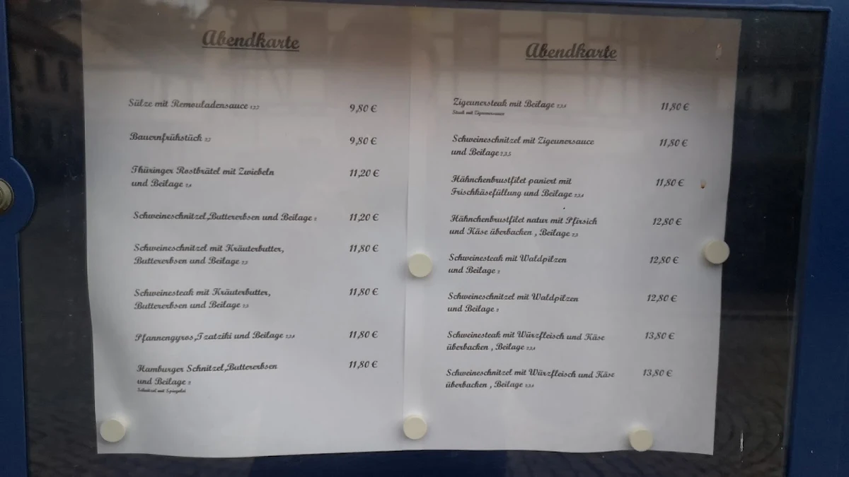 Speisekarte, Bayrische Bierstube Leutenberg