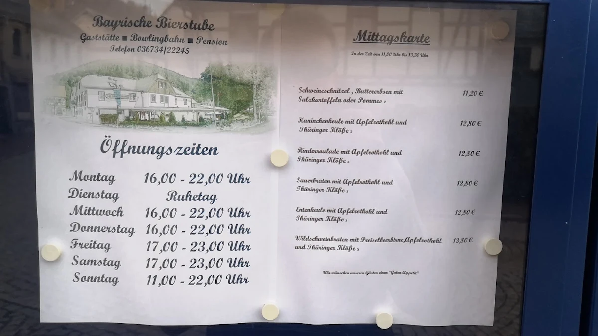 Speisekarte, Bayrische Bierstube Leutenberg
