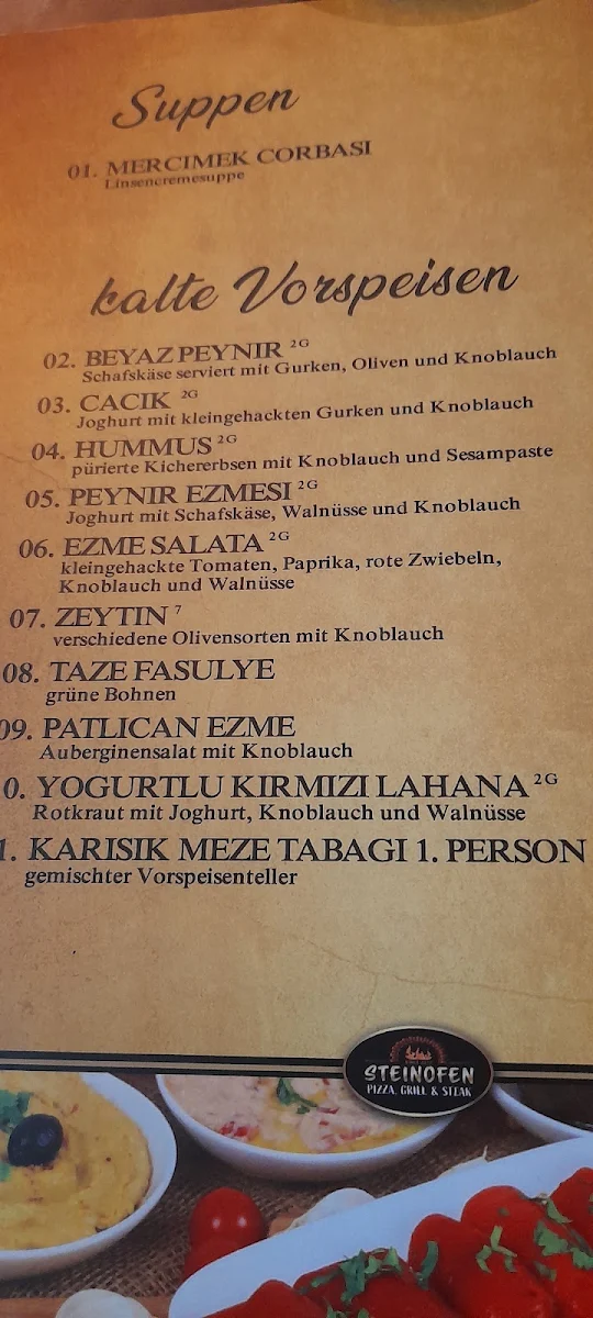 Speisekarte, Zum Steinofen Wörth am Main