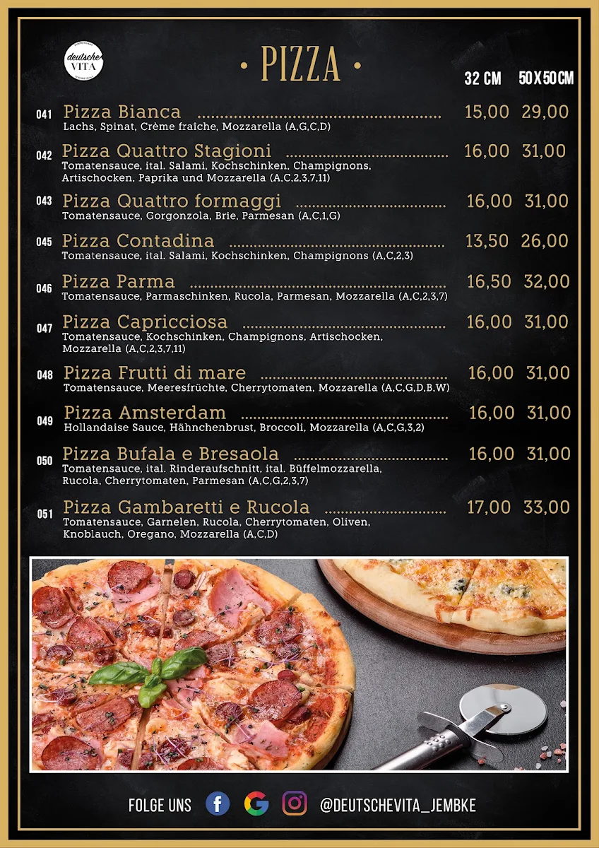 Speisekarte, Deutsche Vita
