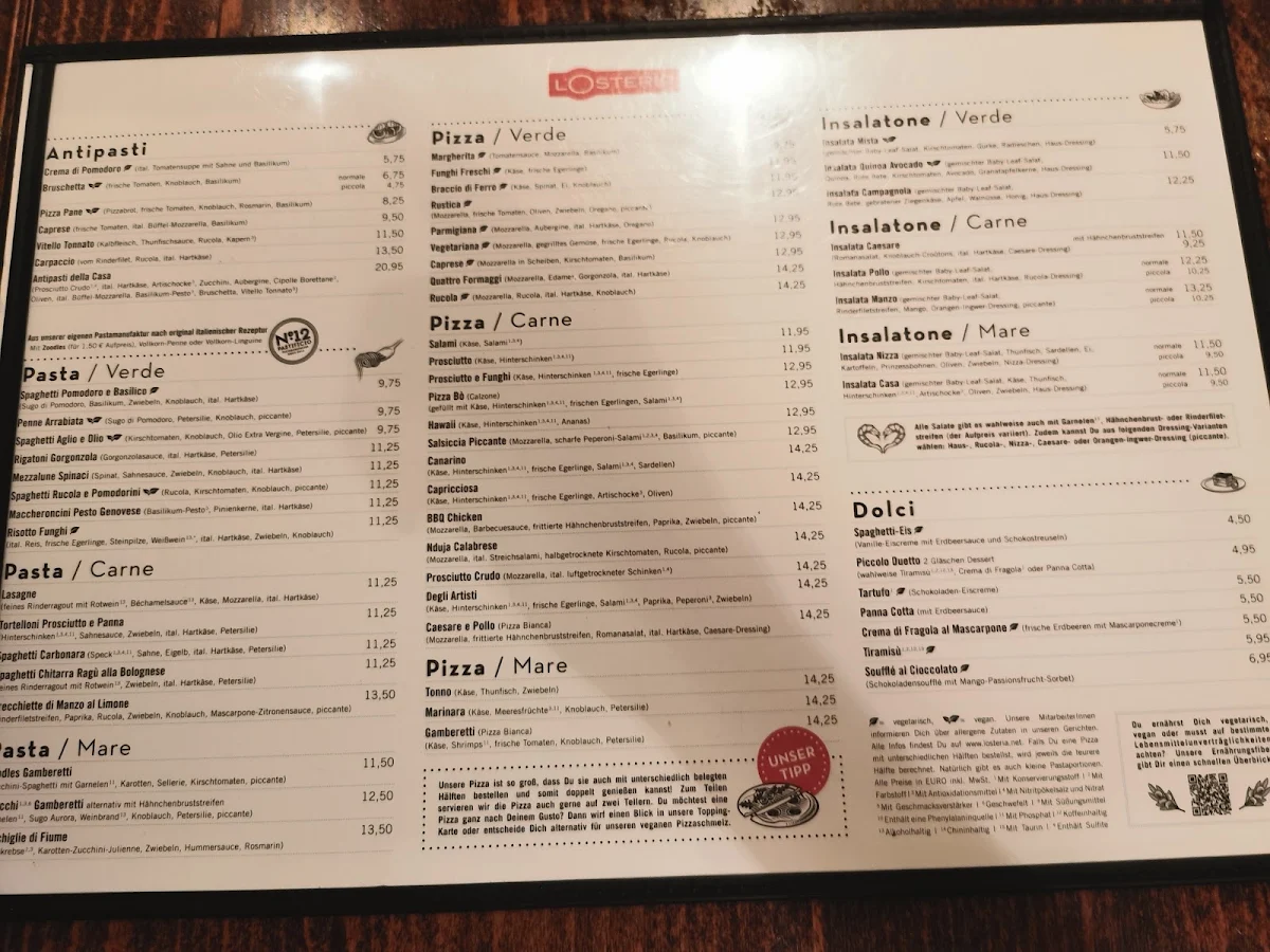 Speisekarte, L'Osteria Kassel