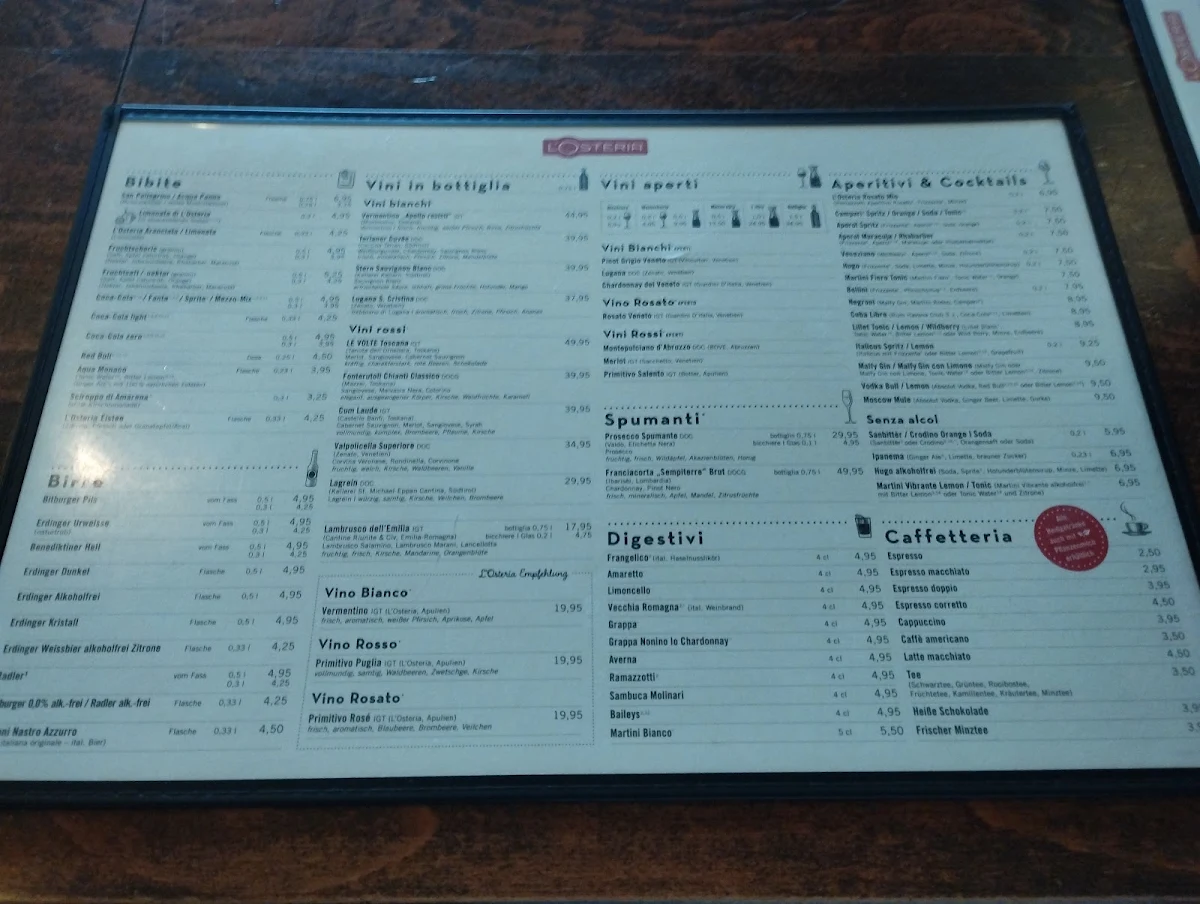 Speisekarte, L'Osteria Kassel