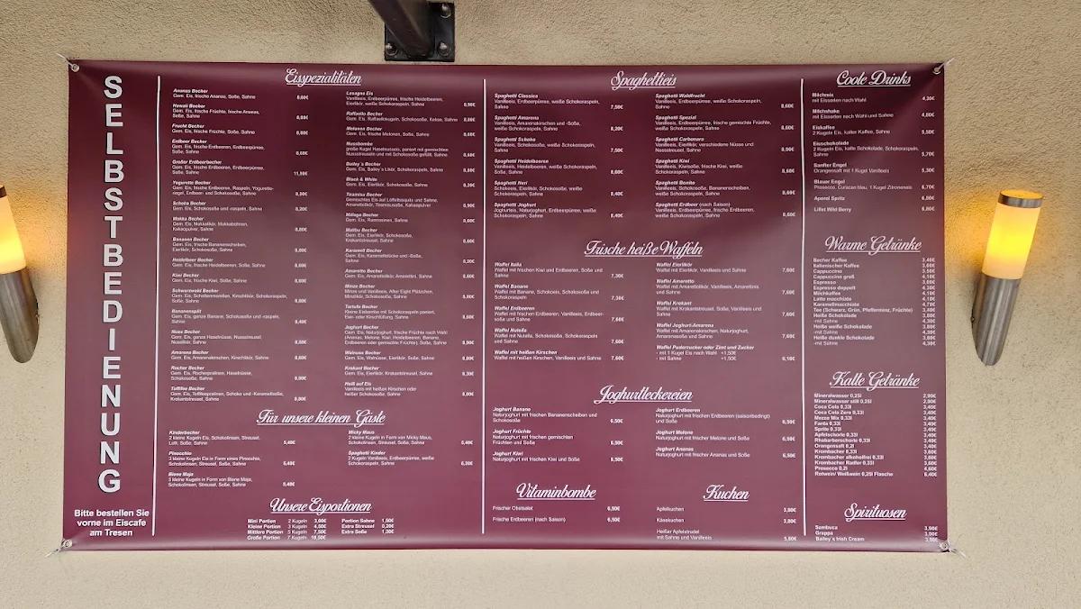 Speisekarte, Eiscafé Paradiso