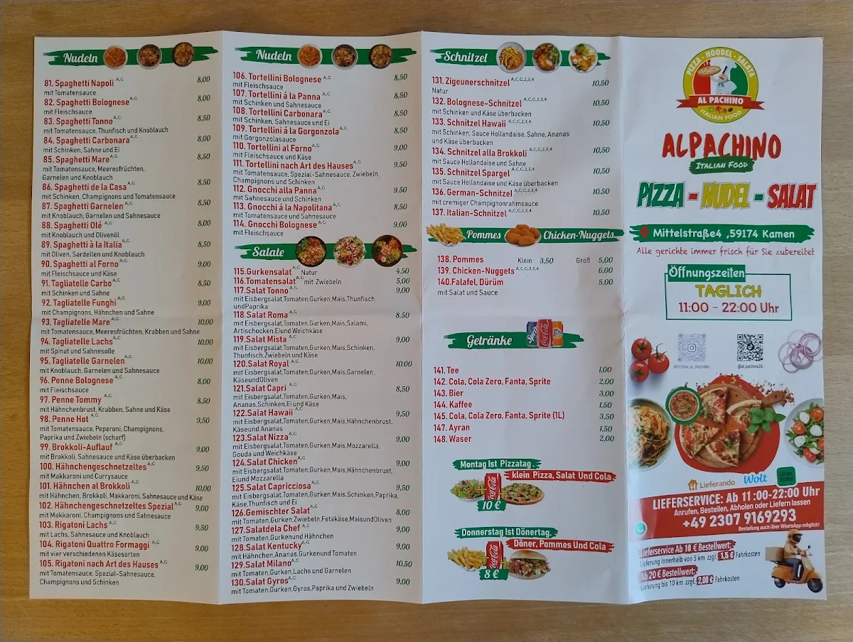 Speisekarte, ALPACHINO Italian Food