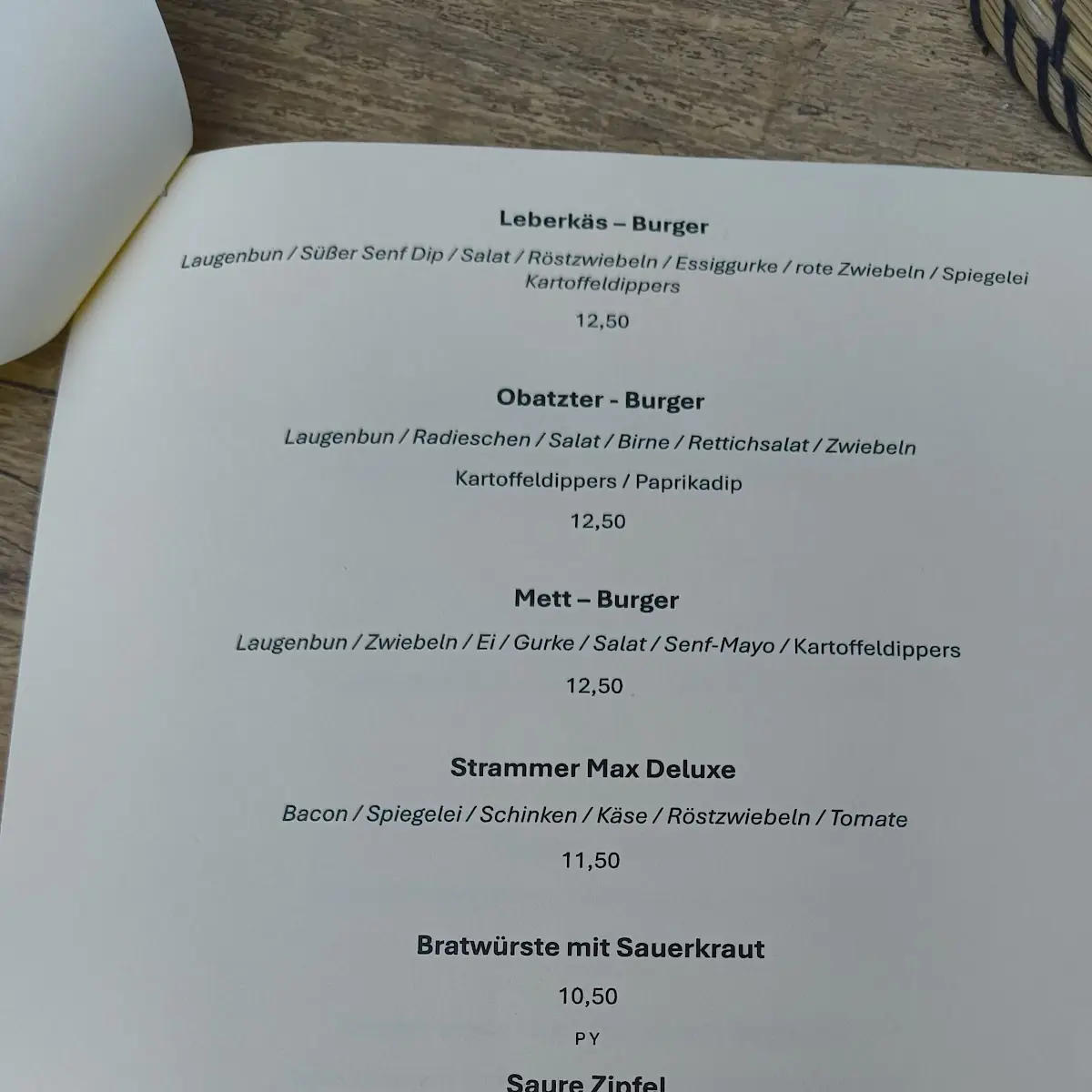 Speisekarte, Gasthaus Zur Traube