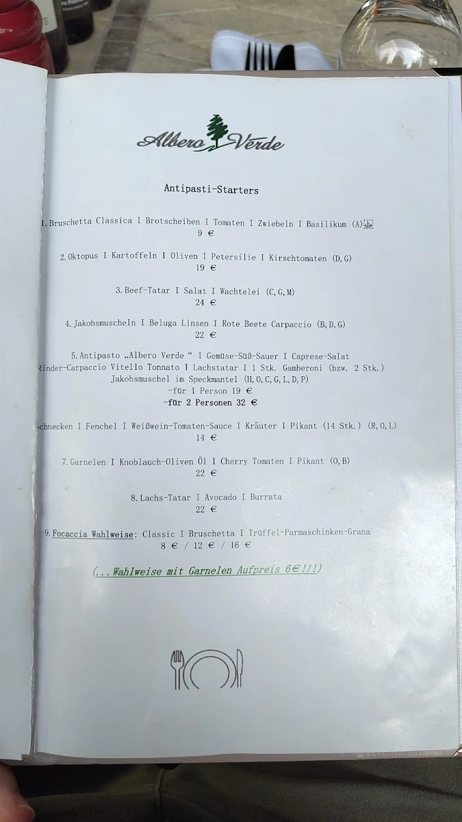 Speisekarte, Grüner Baum-Albero Verde