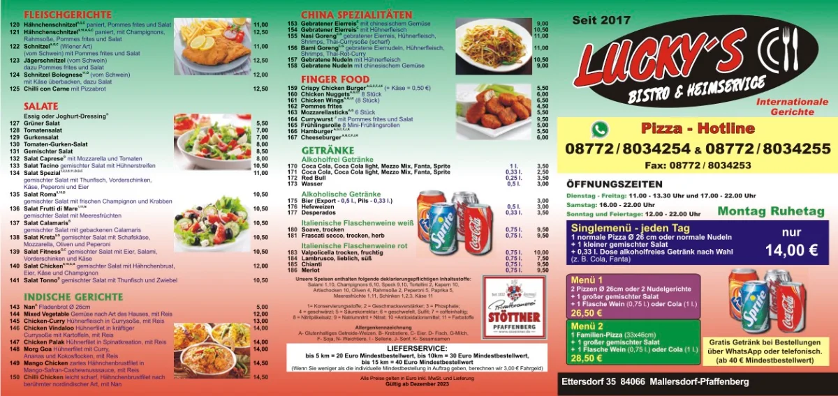 Speisekarte, Lucky's Bistro