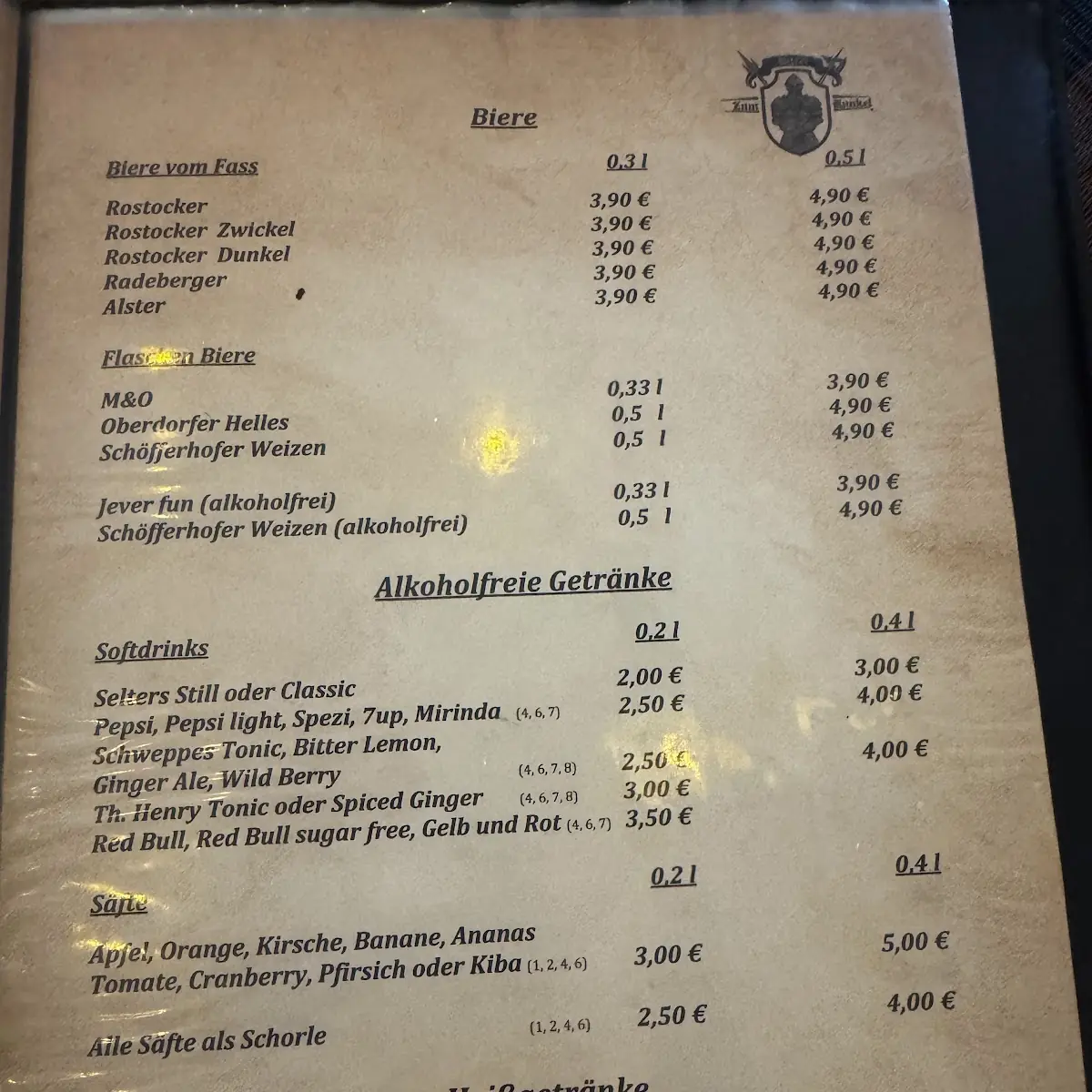 Speisekarte, Ritter Runkel Reiner Stüwe