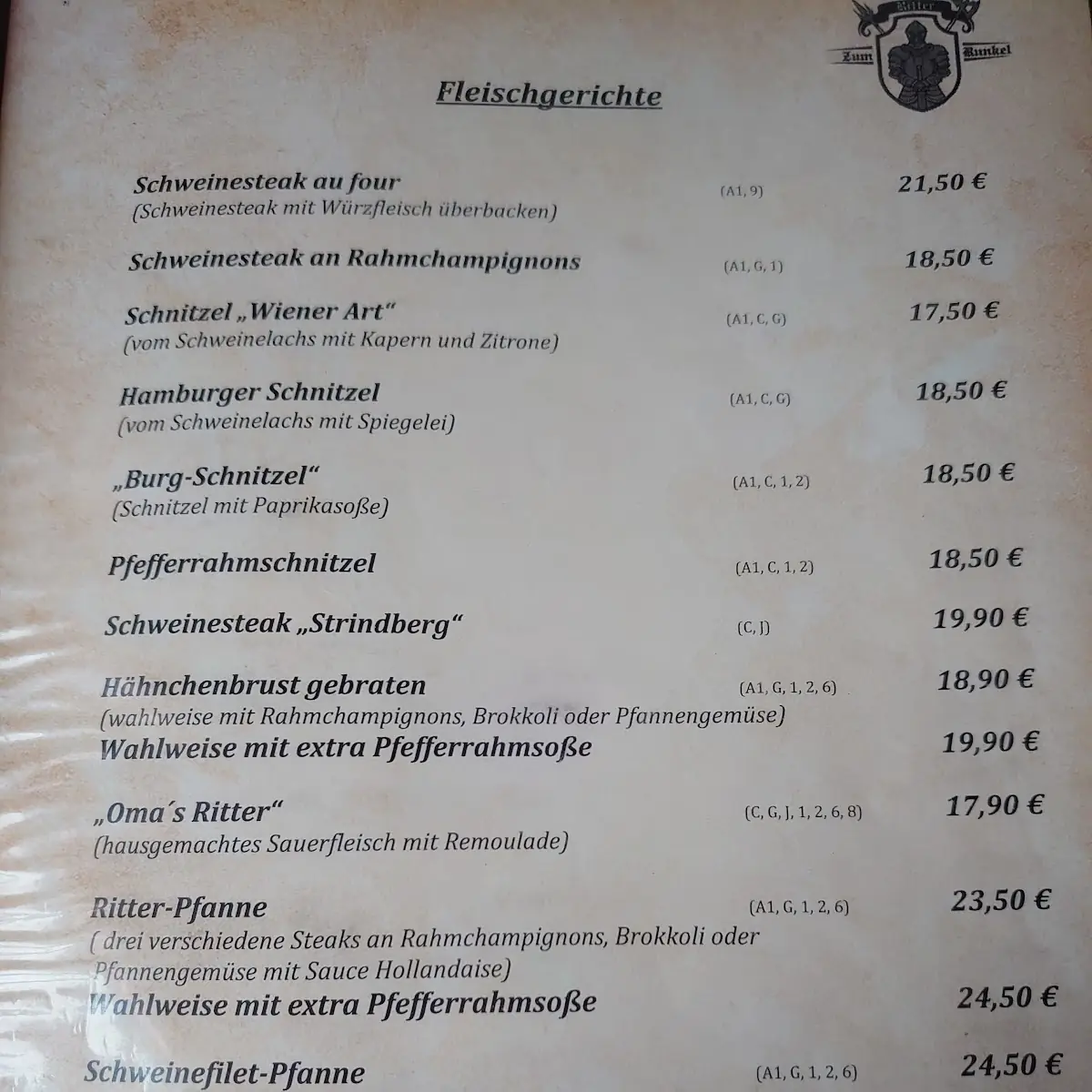 Speisekarte, Ritter Runkel Reiner Stüwe