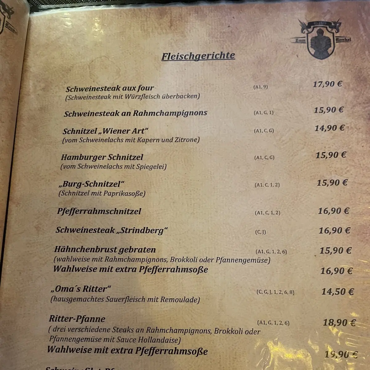 Speisekarte, Ritter Runkel Reiner Stüwe
