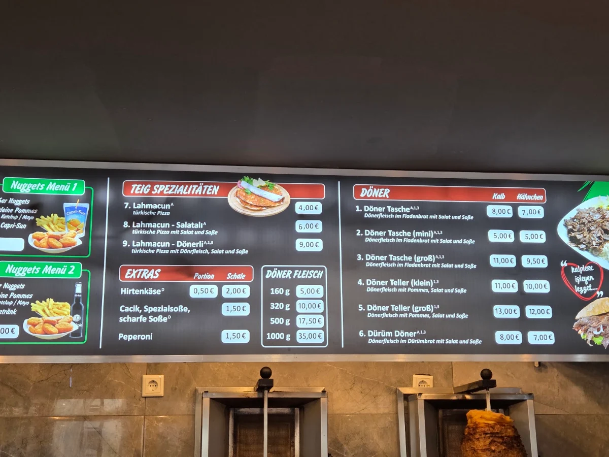 Speisekarte, Mevlana Döner Marl