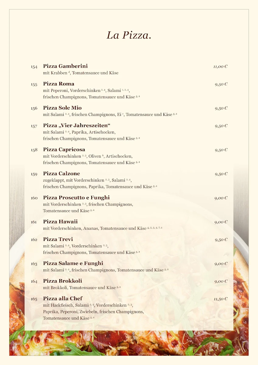 Speisekarte, Pizzeria Francesco