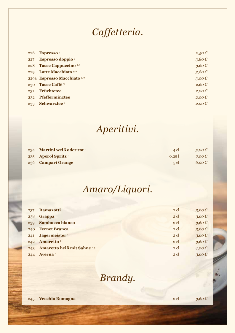 Speisekarte, Pizzeria Francesco