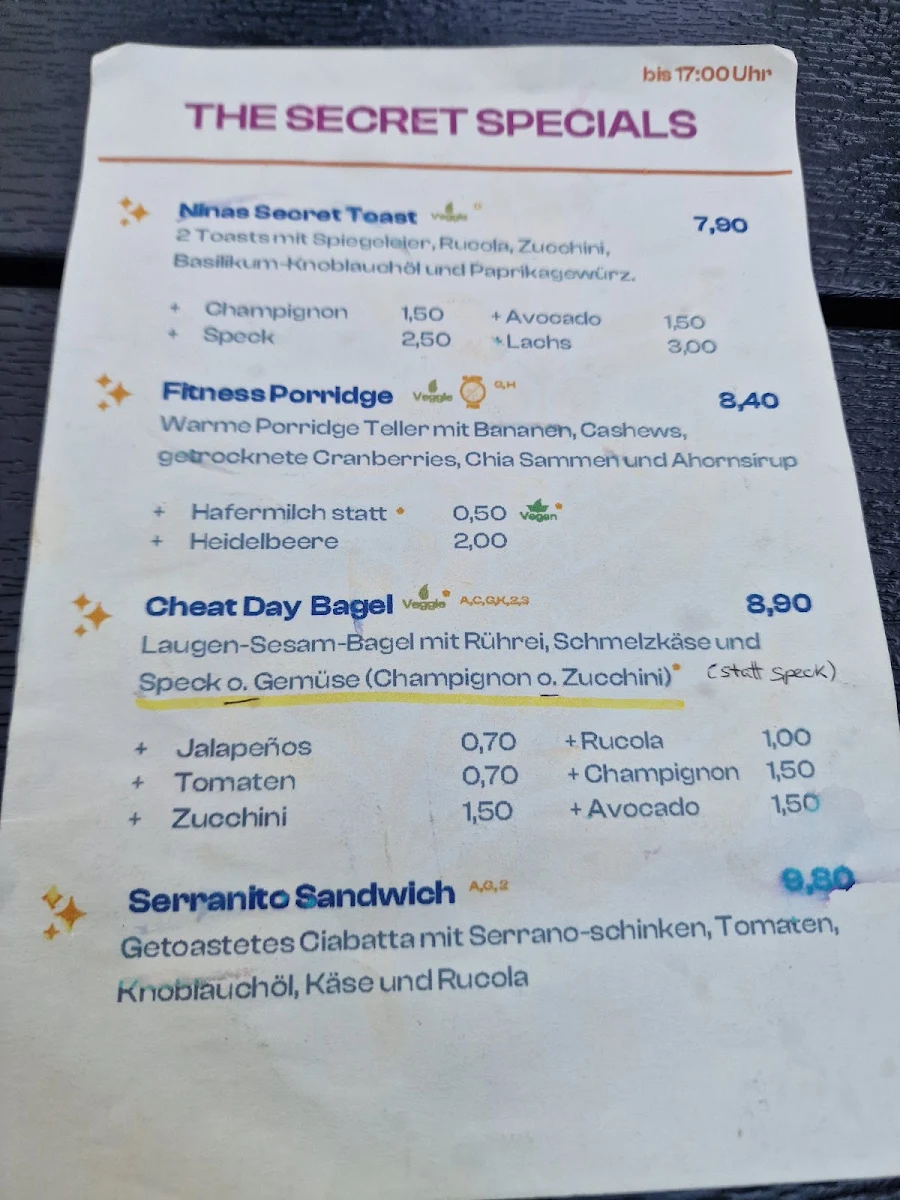 Speisekarte, The Secret Café