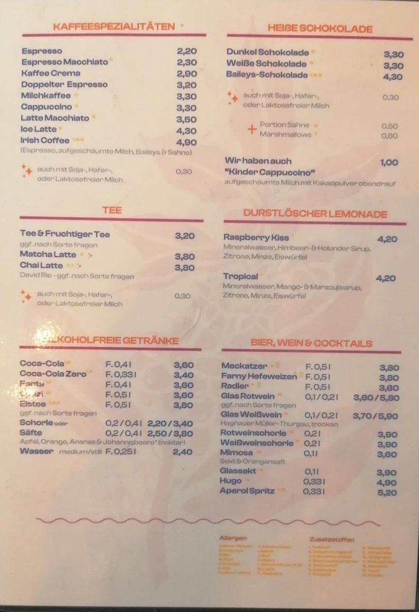 Speisekarte, The Secret Café