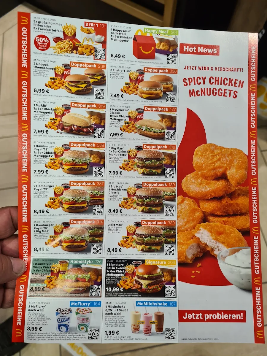 Speisekarte, McDonald's