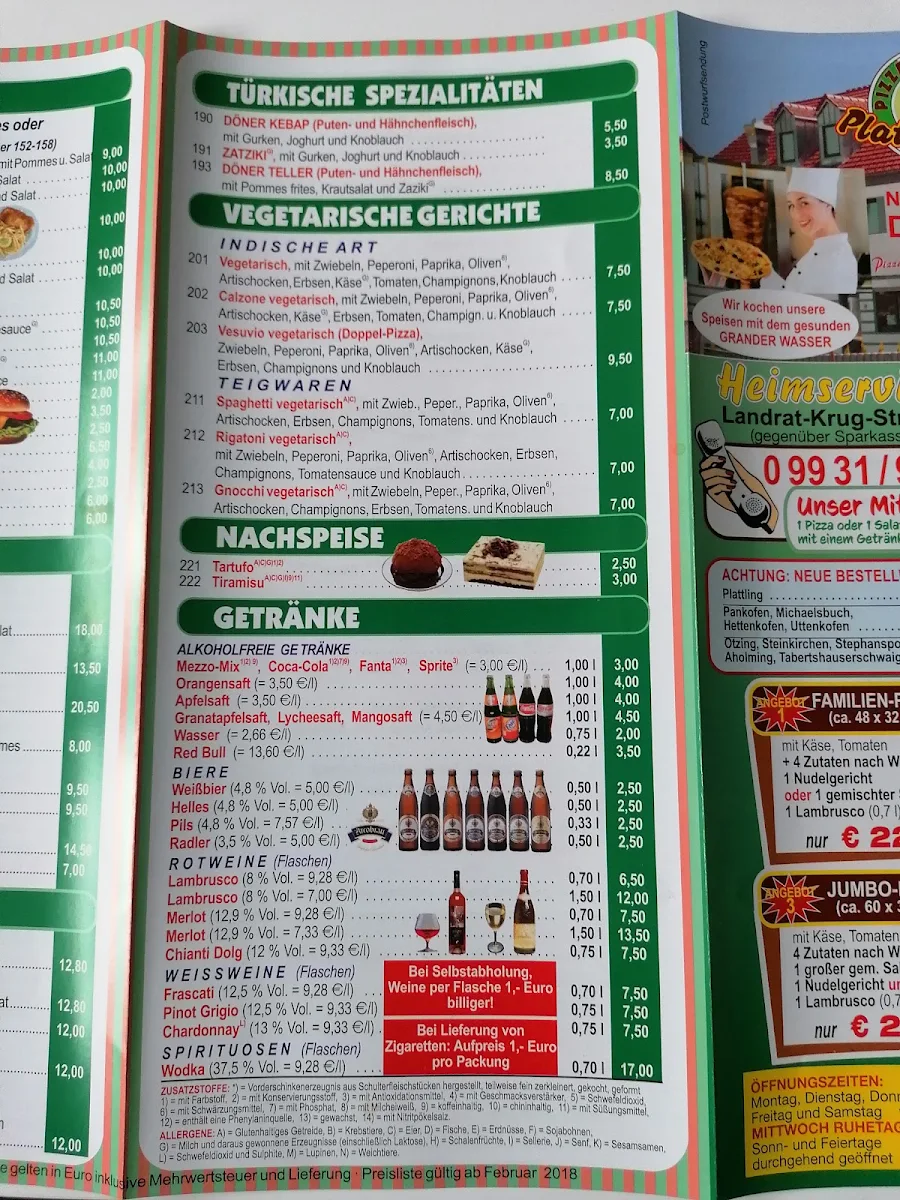 Speisekarte, Plattlinger Pizza Express