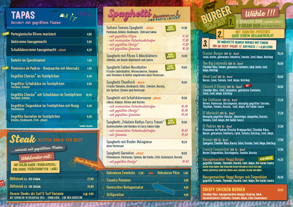 Speisekarte, Galao Pub & Restaurant
