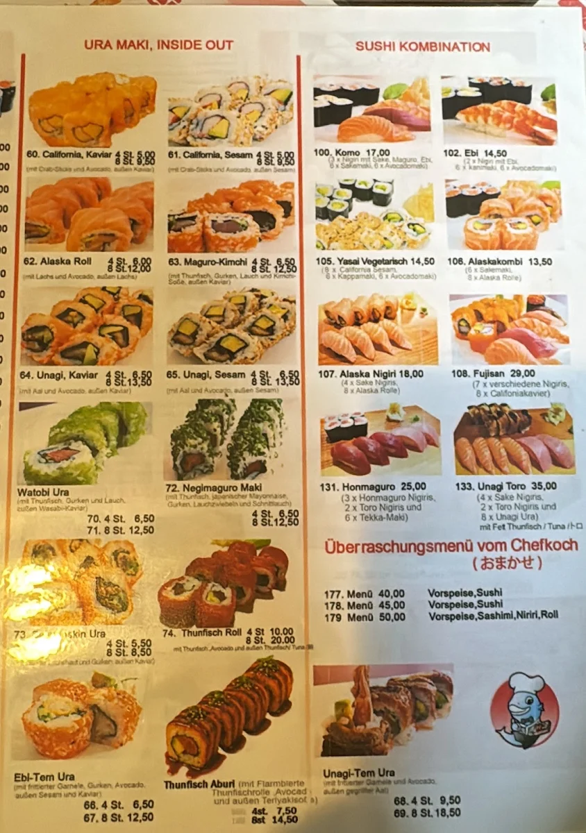 Speisekarte, Sushibar Fujiyama