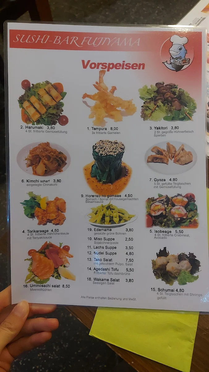 Speisekarte, Sushibar Fujiyama