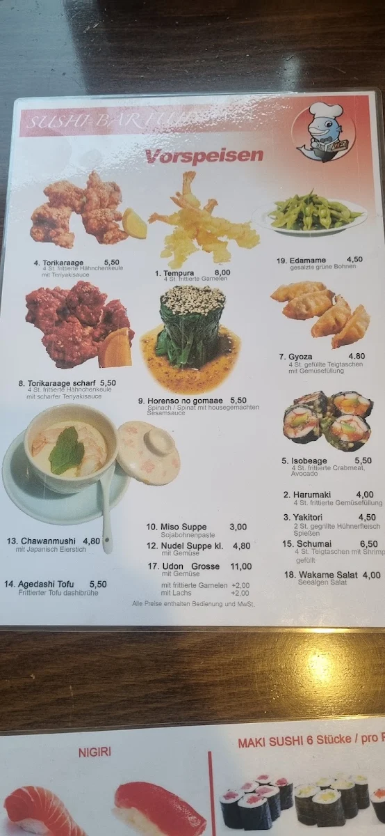 Speisekarte, Sushibar Fujiyama