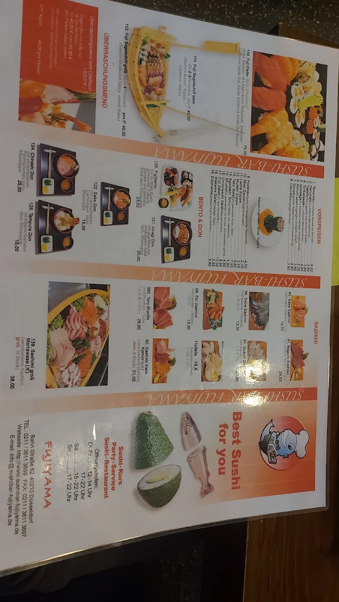 Speisekarte, Sushibar Fujiyama