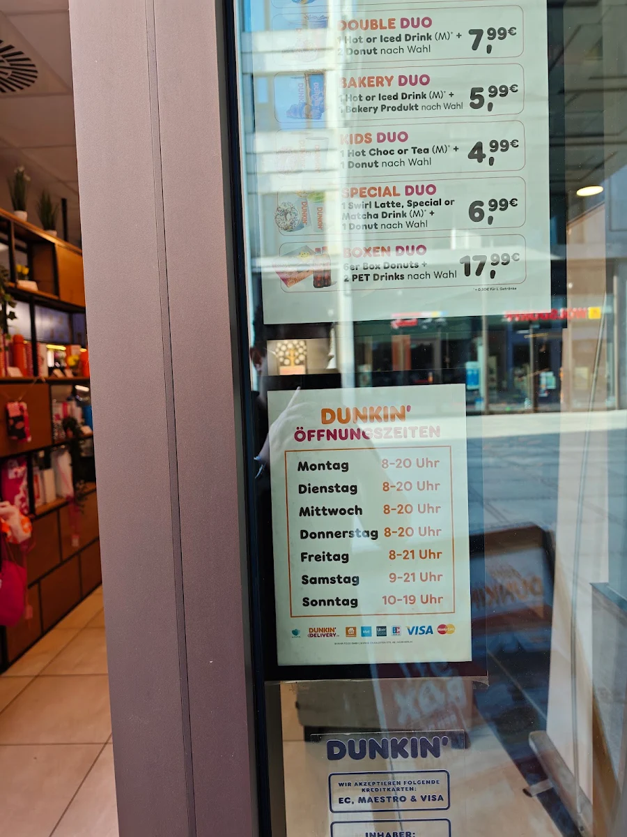 Speisekarte, Dunkin`Donuts