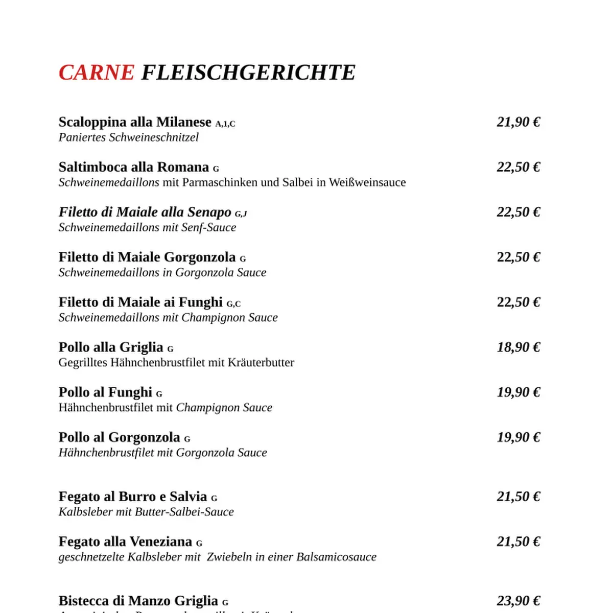 Speisekarte, Trattoria IL Giardino