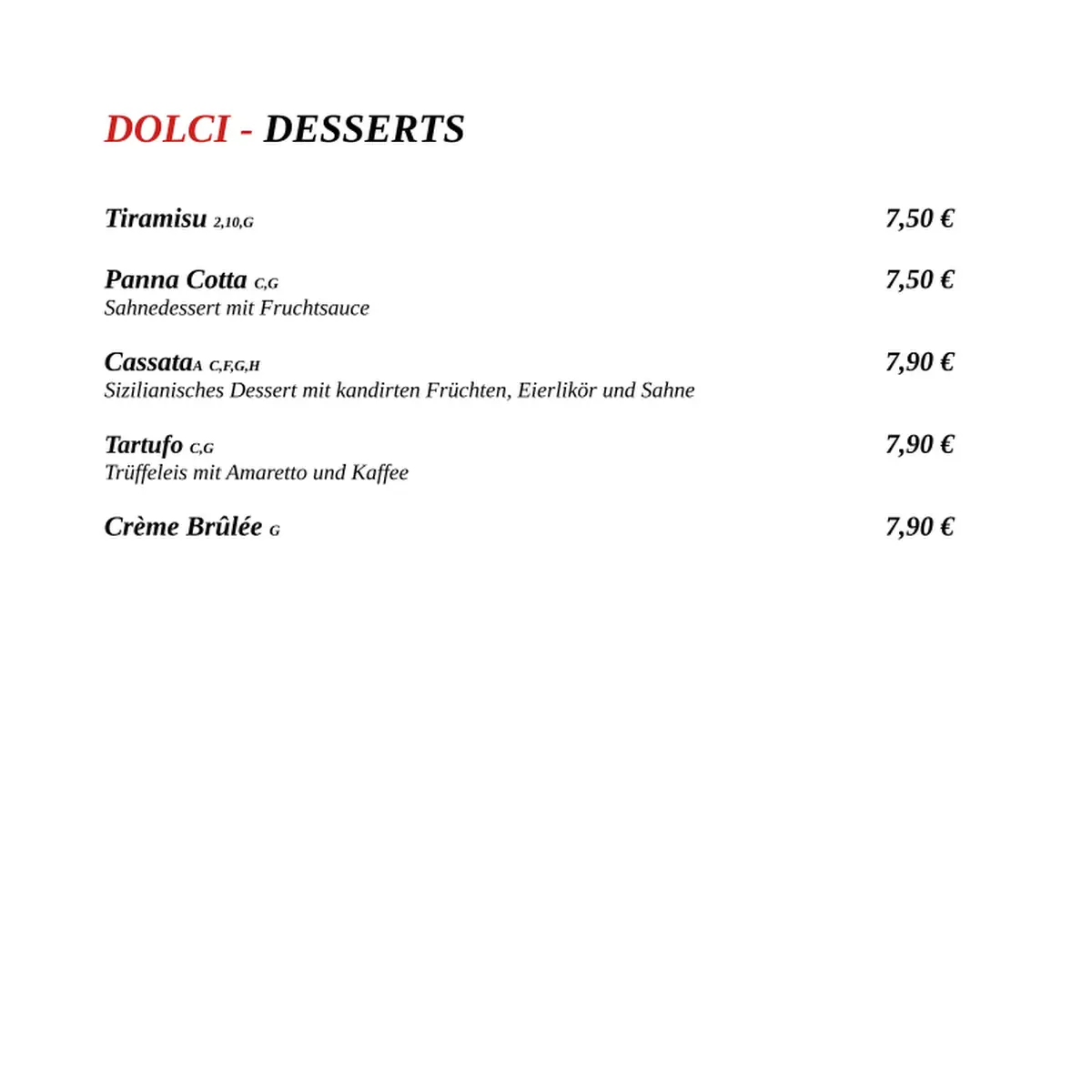 Speisekarte, Trattoria IL Giardino