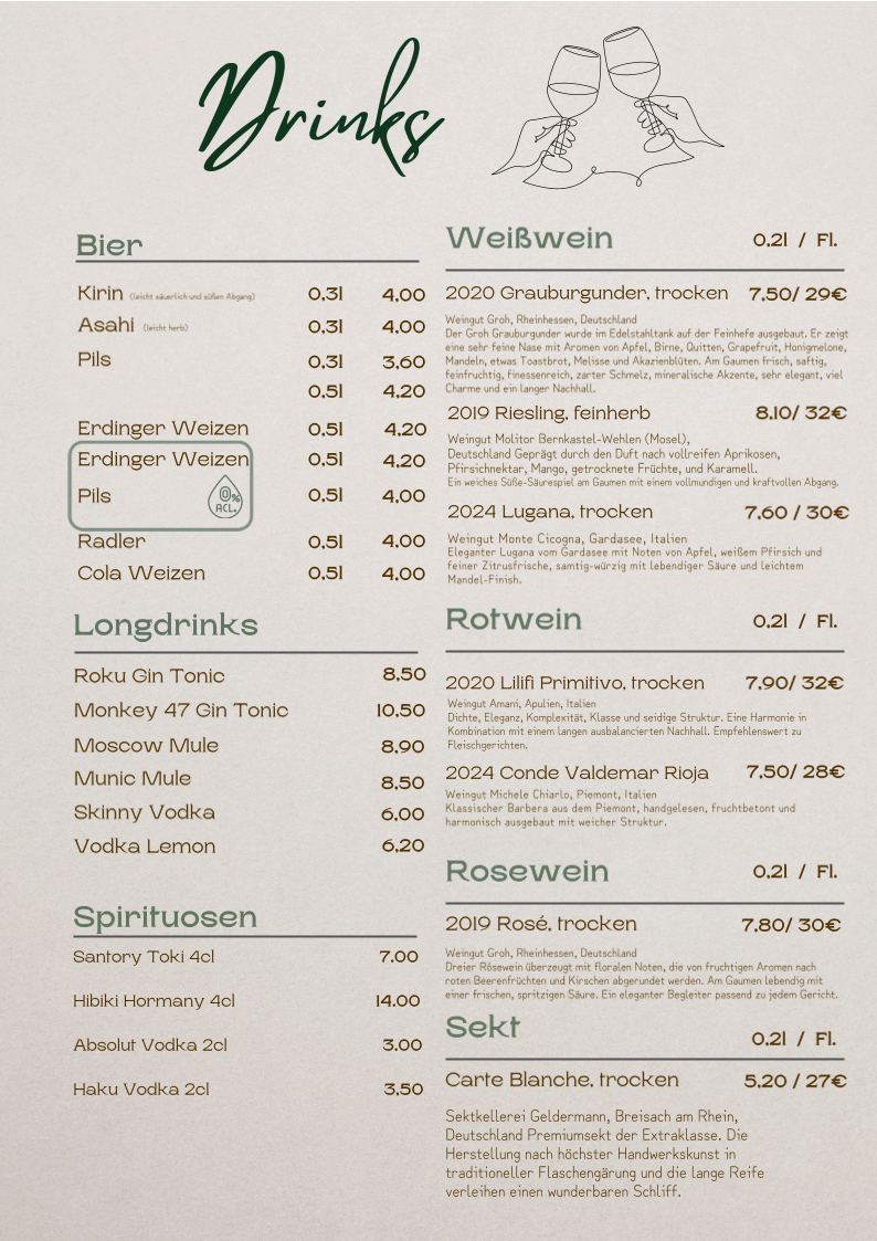 Speisekarte, Mori Moto Restaurant